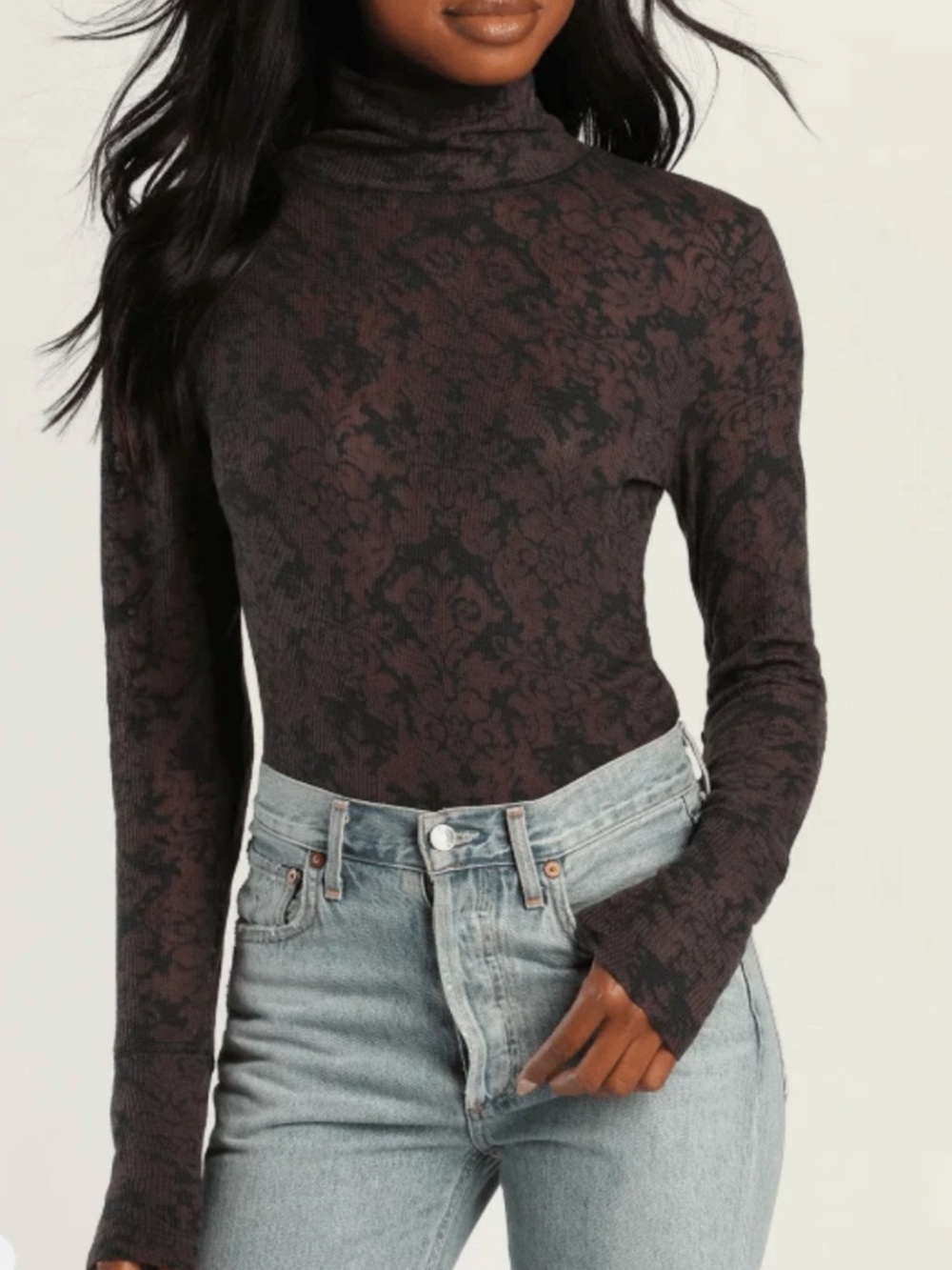 Free People Intimately You and I Gray/black Long Sleeve Turtleneck Top Small NEW